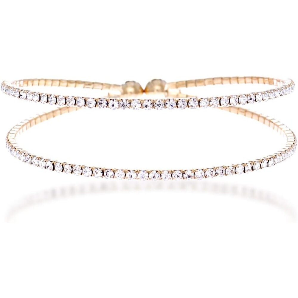 Adjustable Rhinestone Bangle Bracelet - Two Rows … - image 1